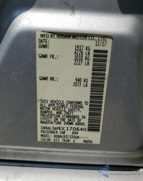 2018 Nissan Altima 2.5 from USA, damaged, VIN 1N4AL3AP8JC170640